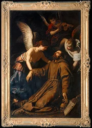 Der heilige Franz von Assisi in Ekstase wird nach seiner Stigmatisierung von Engeln getröstet