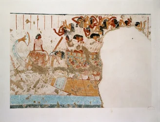 Klagende Frauen überqueren den Nil in einem Bestattungsboot