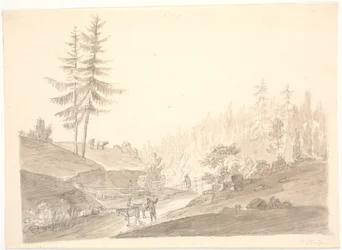 Norwegische Berglandschaft mit Vieh und zwei Männern