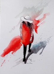 Rotes Kleid Aquarell