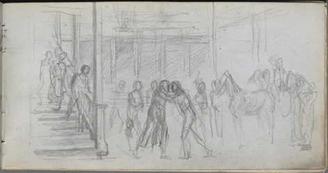 Skizzenbuch, Seite 62: Figurenstudie, Treppe, Pferd