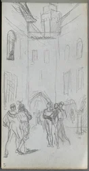 Skizzenbuch, Seite 63: Figuren in einem Hof