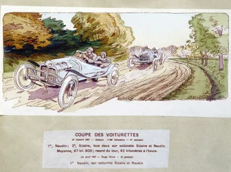 Autorennen: Kutschenrennen im Jahr 1907 - Zeichnung von Ernest Montaut (1878-1909)