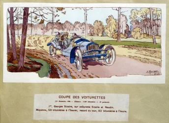 Autorennen: Der Schnitt der Wagen 1906 - Zeichnung von Ernest Montaut (1878-1909)