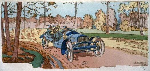 Georges Sizaire in seinem selbstgebauten Auto, bei der Coupe des voiturettes
