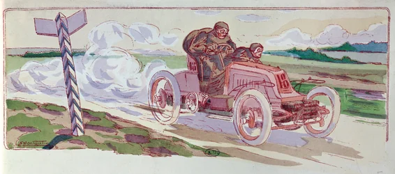 Henri Fournier in seinem Mors beim Paris-Berlin-Rennen 1901, ca. 1910