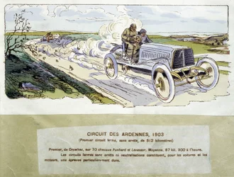 Rennen: der Ardennen-Rundkurs im Jahr 1903, Zeichnung von Ernest Montaut (1878-1909)