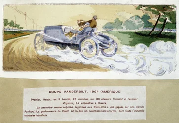 Rennen: der Vanderbilt Cup 1904 - Zeichnung von Ernest Montaut (1878-1909)