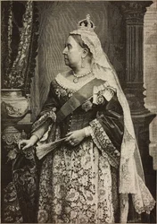 Ihre Majestät Königin Victoria bei der Feier des 50. Jahrestages ihrer Krönung, Gravur von Ernesto Mancastroppa nach einem Foto von Walery, aus L