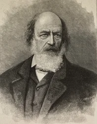 Porträt von Alfred Tennyson, britischer Dichter, Gravur von Ernesto Mancastroppa nach einem Foto von Barraud, aus L