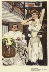 Ehepaar auf Hochzeitsreise in einem Schlafwagen