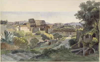 Blick auf Forum Romanum mit Colosseum zum Lateran