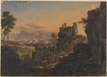 Die Burgruine von Olevano mit Blick auf die Sabiner Berge