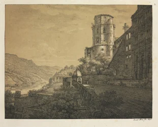 Sechs Ansichten des Heidelberger Schlosses: Hof, am Eingang, 1820