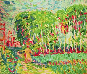 Eine Frau im Birkenwald