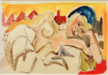 Liegende mit entblößtem Oberkörper