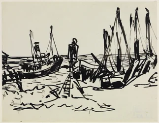 Küstendampfer und ankernde Boote (Fehmarn)