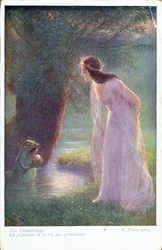 Der Froschkönig gibt der Prinzessin den goldenen Ball, den er im Teich gefunden hat. (Frühes 20. Jahrhundert)