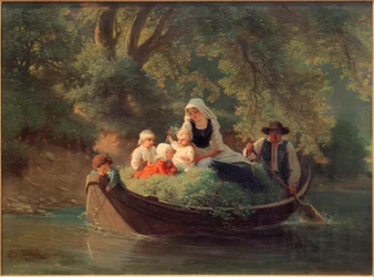 Bauernfamilie in einem Boot