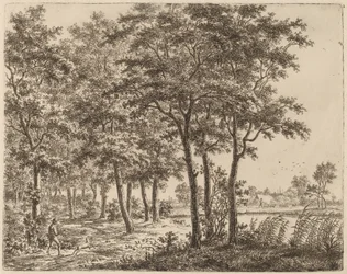 Landschaft mit einem Bauern, der Brennholz trägt, ca. 1800