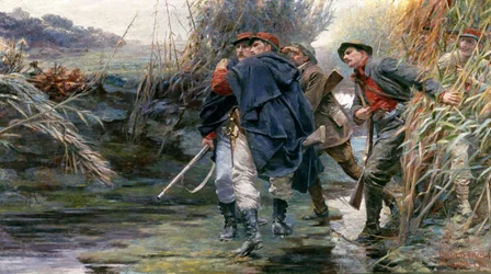 Die Brüder Enrico und Giovanni Cairoli entlang des Tiberufers zur Villa Glori, um Rom von der päpstlichen Regierung zu befreien