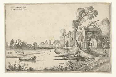 Landschaft mit Fluss und Torhaus (Liegende Landschaften)