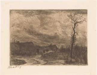 Häuser unter schwerer Wolkendecke