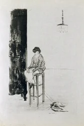 Eine Dame und ihr Stricken