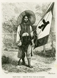 Chinesische Herrschaft. Gravur von E. Ronjat, nach einer Fotografie, zur Illustration der Geschichte Trente mois au Tonkin, 1884, von Dr. Hocquard, in Le Tour du monde 1889, unter der Leitung von Edouard Charton (1807-1890), Hachette, Paris.