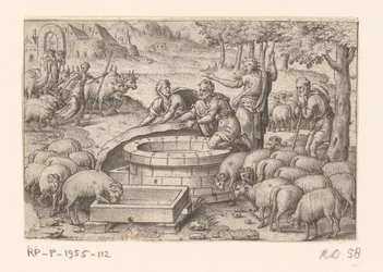 Jakob hebt den Stein vom Brunnen