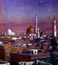 Ansicht von Medina, Arabien, bei Mondlicht, zeigt die Kuppel des Grabes des Propheten, 1918