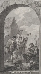 Die Kapelle der Enfants-Trouvés in Paris: Gruppe der Hirten: Trompetenspieler und m..., 1754