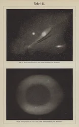 Ansichten des Andromedanebels und des Ringnebels im Sternbild Lyra (Gravur)