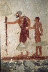 Ein alter Mann begleitet von einem jungen Mann (Detail)