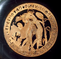 Etruskische Antike: Detail einer Kylix, die Dionysos und Ariadne darstellt. Aus Falerii Veteres (Civita Castellana) 6. Jahrhundert v. Chr. Rom, Museo Nazionale di Villa Giulia