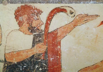 Kopf des Auguren, aus dem Grab der Auguren, ca. 530-20 v. Chr. (Wandmalerei)