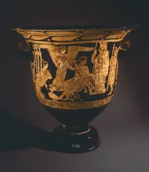 Krater von dem Nepi-Maler. Rotfigurige Keramik aus Corchiano (Latium). Etruskische Zivilisation, 4. Jahrhundert v. Chr.