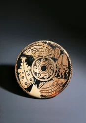 Rotfigurige Keramikschale mit Fischdekoration, aus Cerveteri