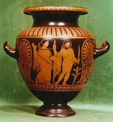 Stamnos, rotfigurige Keramik aus Vulci (Latium). Etruskische Zivilisation, 4. Jahrhundert v. Chr.