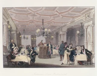 Frankreich, Paris, Innenansicht des Les Trois Freres Provencaux Restaurants mit Dekor aus der Restaurationszeit, aus Winter in Paris, von Eugene Lami