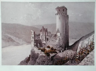 Schloss Ehrenfels im Rheintal, ca. 1863