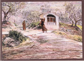 St. Franziskus lässt Bruder Masseo viele Male drehen, um den Weg zu finden, den er gehen soll