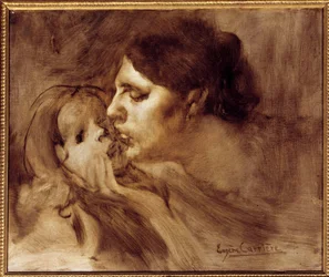 Der mütterliche Kuss. Gemälde von Eugène Carrière (1849-1906), 19. Jahrhundert, 0,46 x 0,55 m, Paris, Musée d