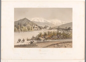 Ansicht von Saint-Martin-sur-Arve und dem Mont Blanc