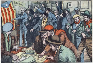 Katalanische Separatisten bereiten ihren Plan in Paris vor. Illustration von Damblans. In „Le Pelerin“ vom 28. November