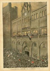 Illustration von Eugene Damblans (1865-1945) in Le Pelerin, 23/06/07 - Doktor Ferroul, Bürgermeister von Narbonne, gibt das Signal für die Rücktritte - Soziales, Stadtarchitektur, Wein, Aufstände, Weinkrise, Revolte der Winzer, Narbonne, Bürgermeister, Fer
