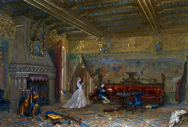 Entwurf eines gotischen Saals für das Schloss Pierrefonds, mit dem Kaiser und der Kaiserin