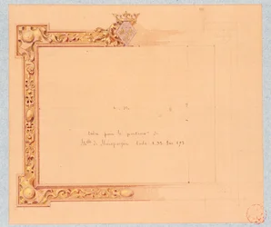 Entwurf des Gesimses für das Porträt von Mademoiselle de Montpensier, von Eugene Emmanuel Viollet-Le-Duc, Aquarellzeichnung
