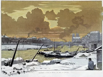 Die Brücke von Sully, in Paris schneebedeckt, ein Abend im Januar 1886 - von Grasset