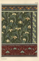 Schneeglöckchen, Galanthus nivalis, als Designmotiv in Tapeten, Rändern und Stoffen